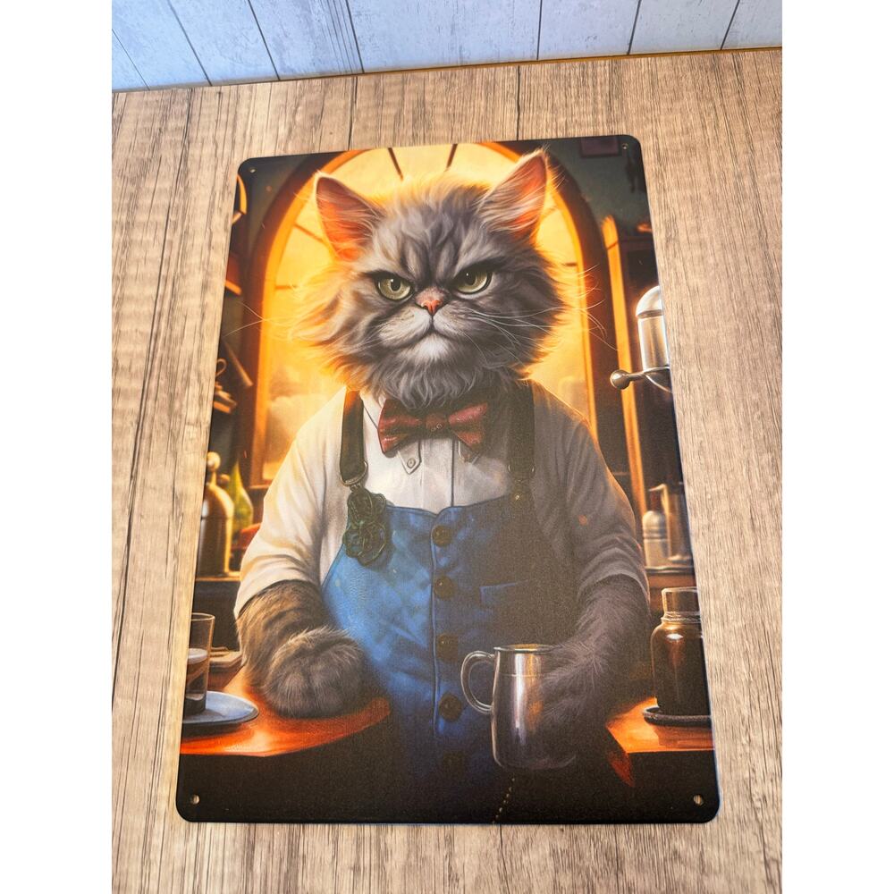 Barista Kitty Metal Sign Cute Cat Coffee Shop Cat Metal Home Decor FAST SHIP